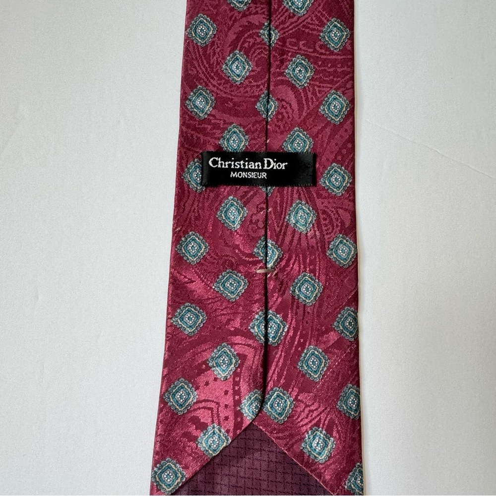 Vintage Christian Dior Monsieur Red Paisley Medallion Tipped Necktie 58” READ